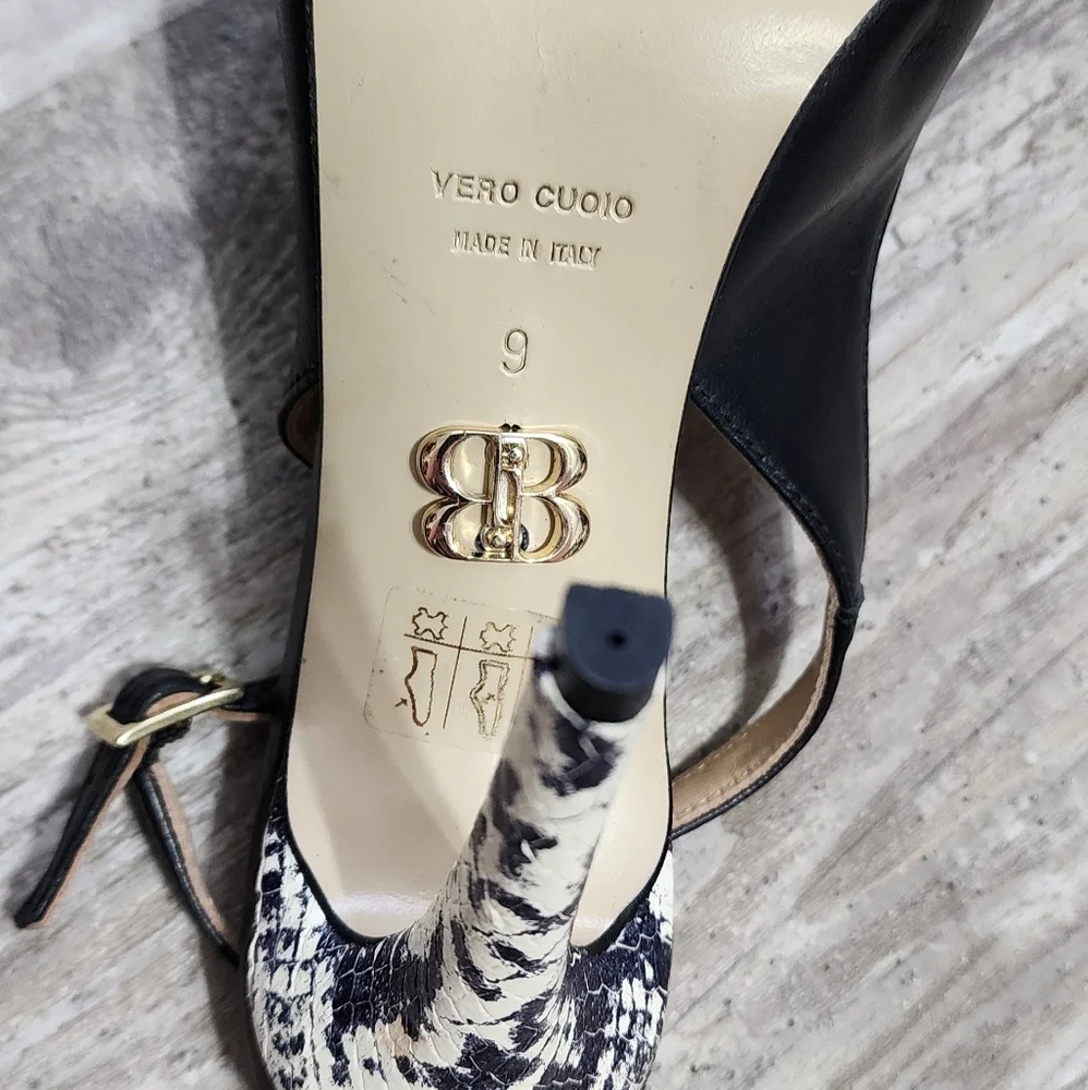$295 Beautiisoles Michelle Black Leather Pointed Toe Slingback Pumps Size 9